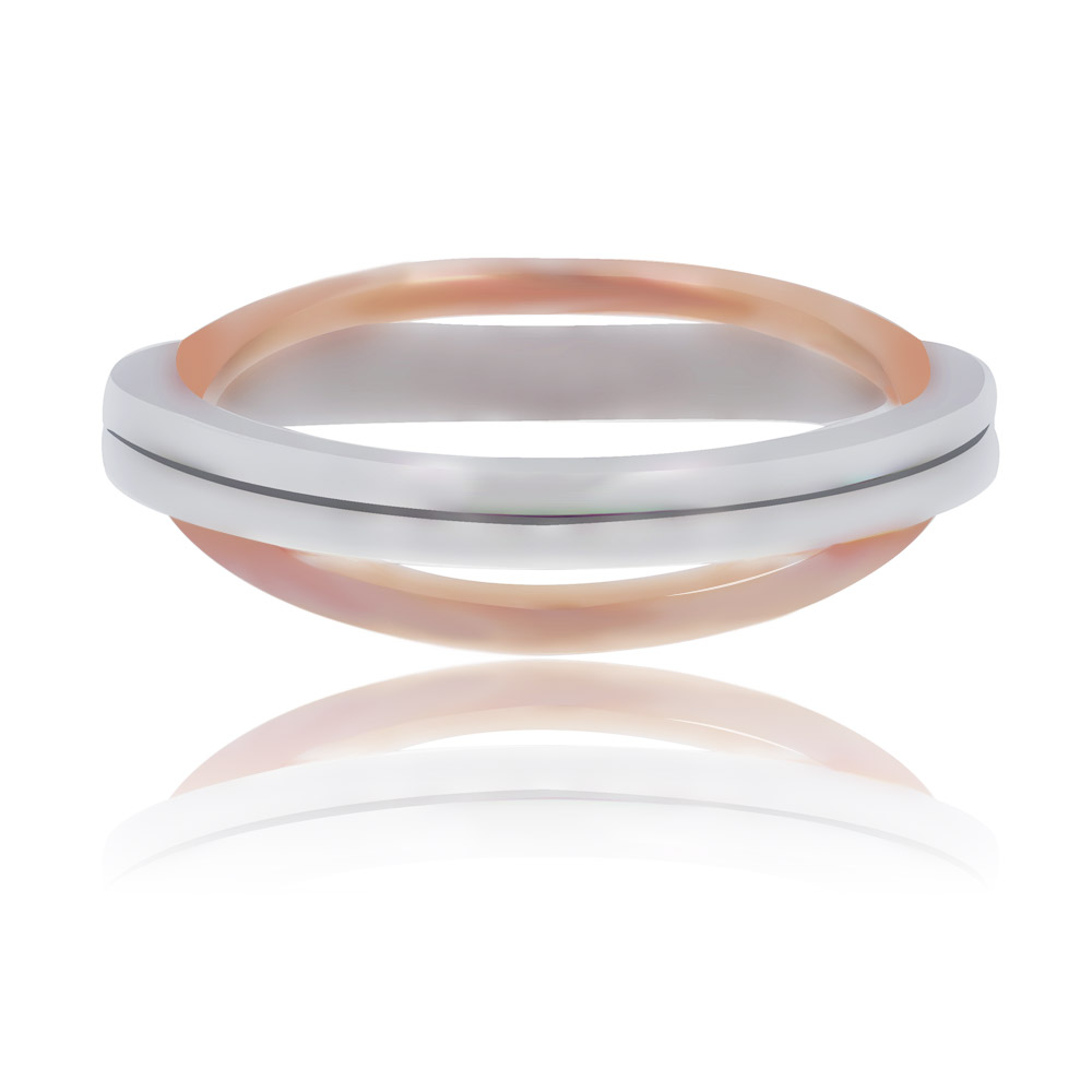 Two Tone Interconnected Double Band Ring